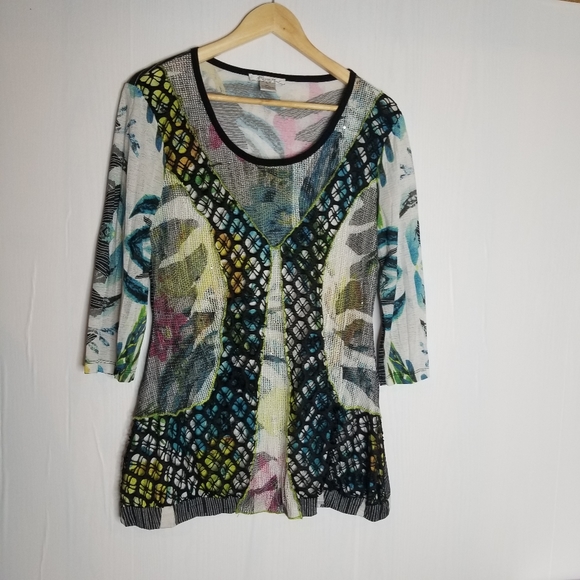 Elysee 26 Women's Crinkle Art to Wear Multicolor Blouse Size Large - Picture 4 of 8